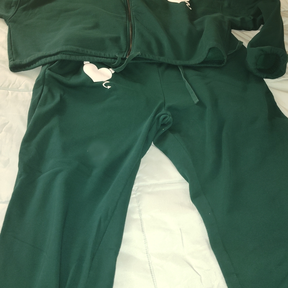 Fashion Nova Forest Green Drawstring Joggers with Heart Detail